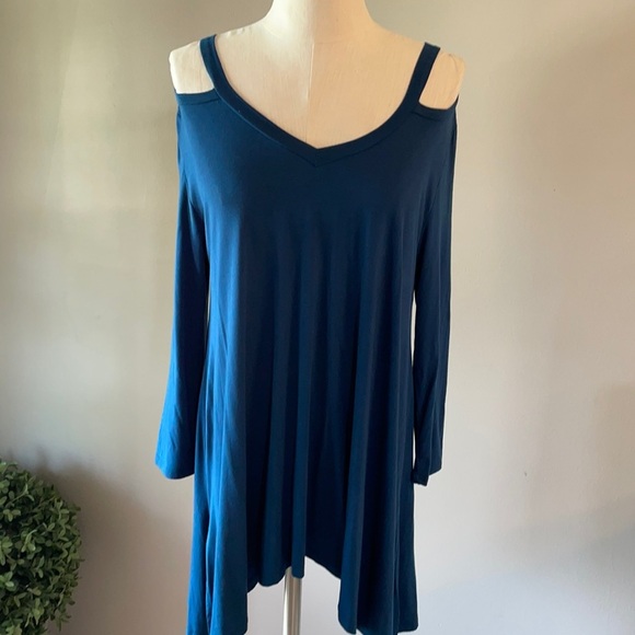 GIBSON LATIMER COLD SHOULDER LONG SLEEVE ASYMMETRICAL-STRETCH TUNIC SZ large - Picture 1 of 9
